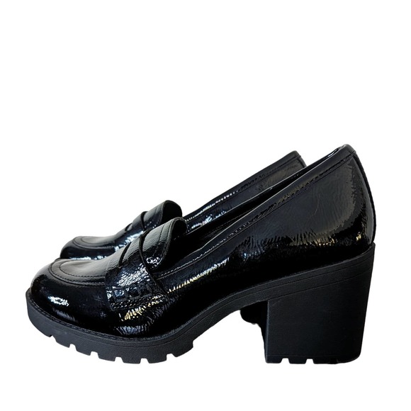 X APPEAL Amara Chunky Heel Oxford Loafer Lug Sole Patent Leather Black 7.5 - Picture 1 of 10